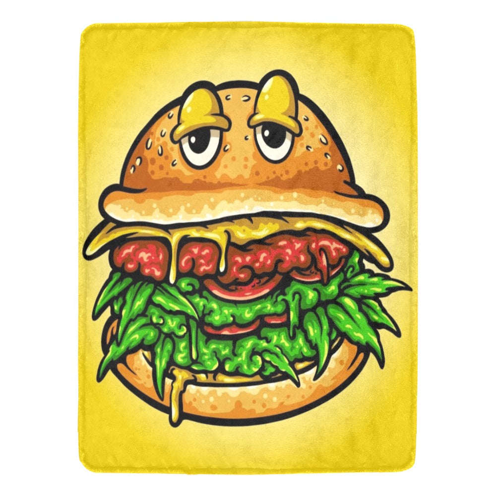 Vegan Burger Weed Cannabis Character Illustration Ultra-Soft Micro Fleece Blanket 60"x80"