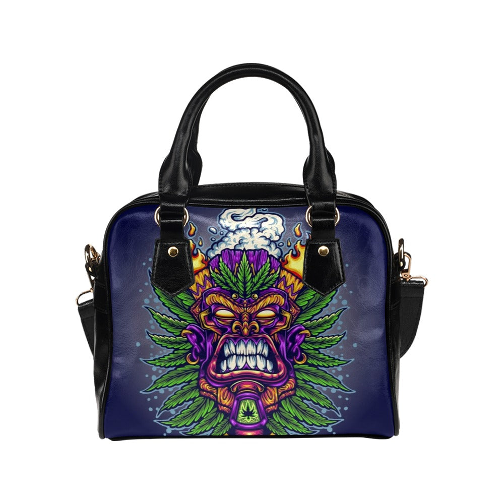 Angry Tiki Trippy Marijuana Leaf and Cloud 420 Shoulder Handbag