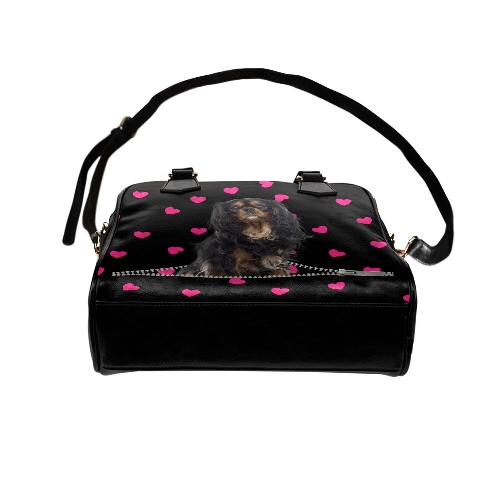 Cavalier King Charles Spaniel Zip Hearts Shoulder Handbag