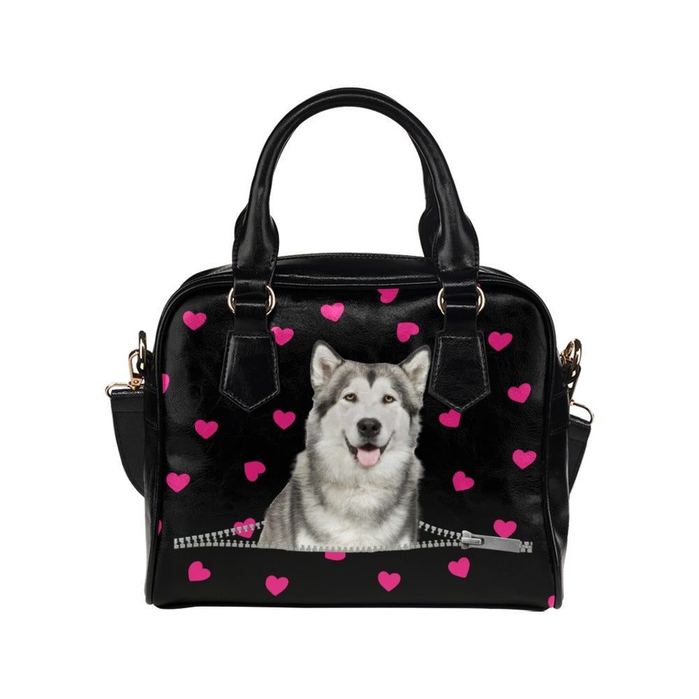 Alaskan Malamute Zip Hearts Shoulder Handbag