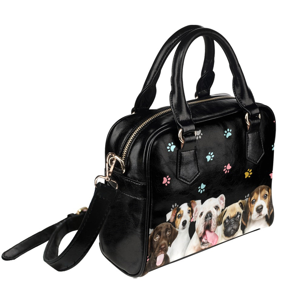 Puppies Colorful Paws Shoulder Handbag