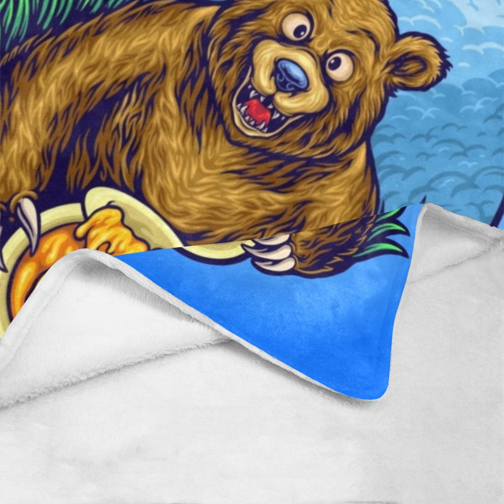 Grizzly Bear With Honey Bee Cartoon Ultra-Soft Micro Fleece Blanket 60"x80"