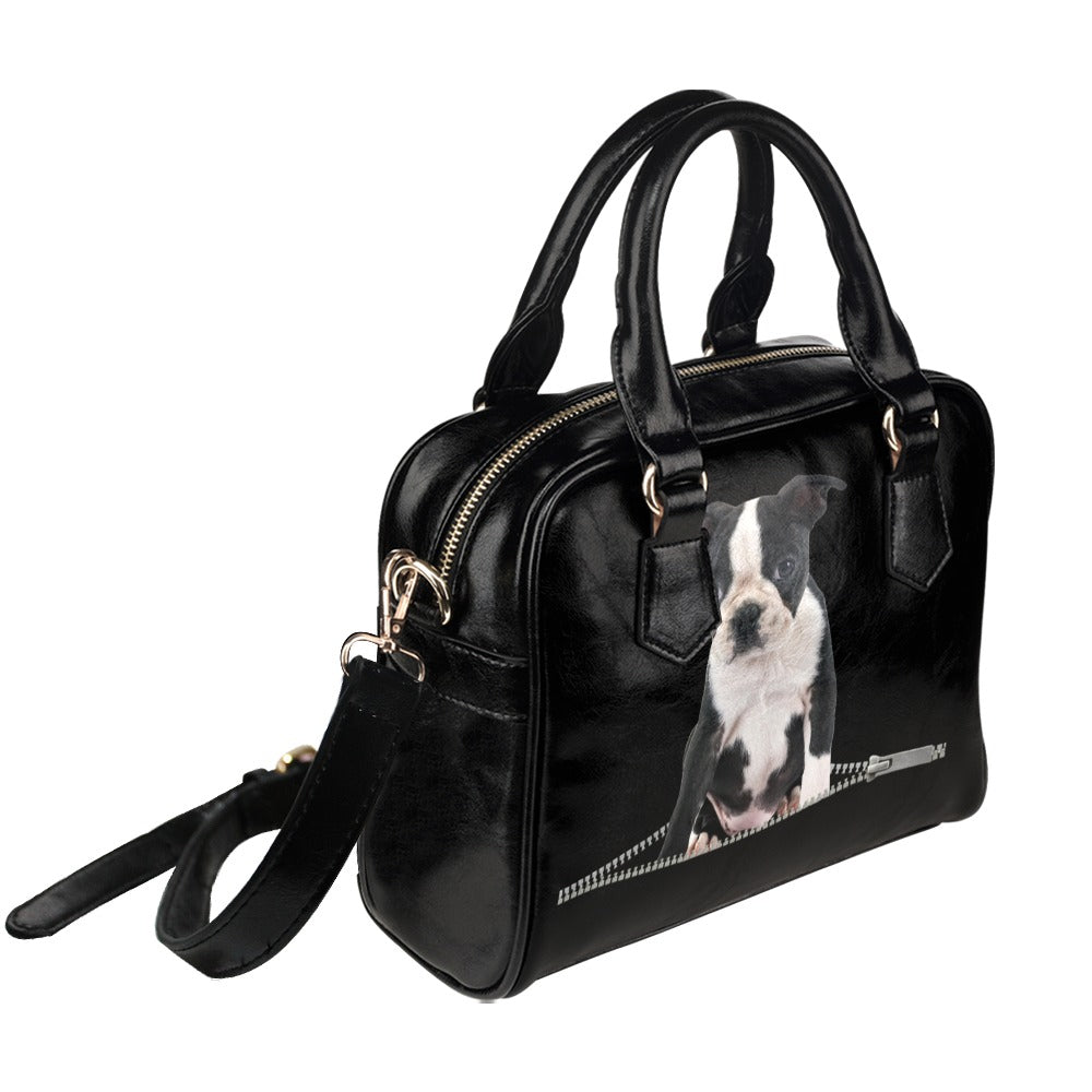 Boston Terrier Zip Shoulder Handbag