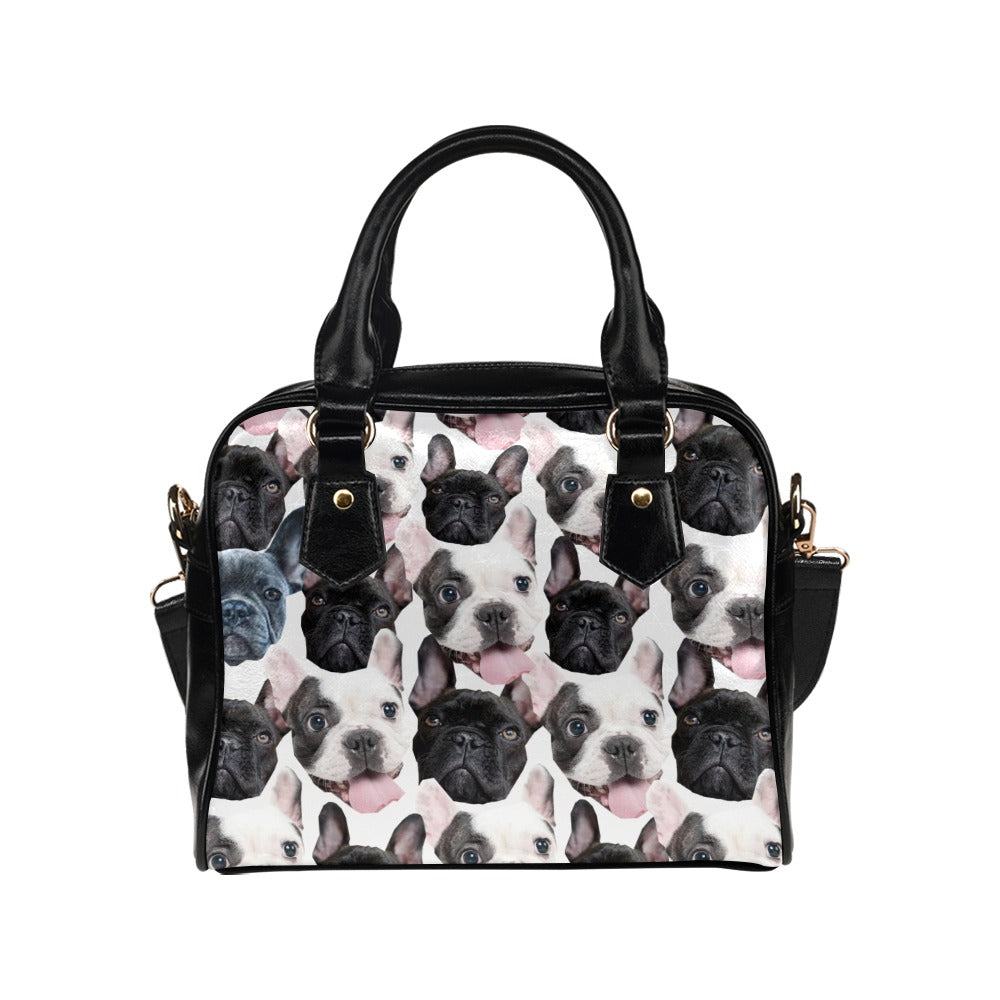 White And Black French Bulldog Collage Shoulder Handbag