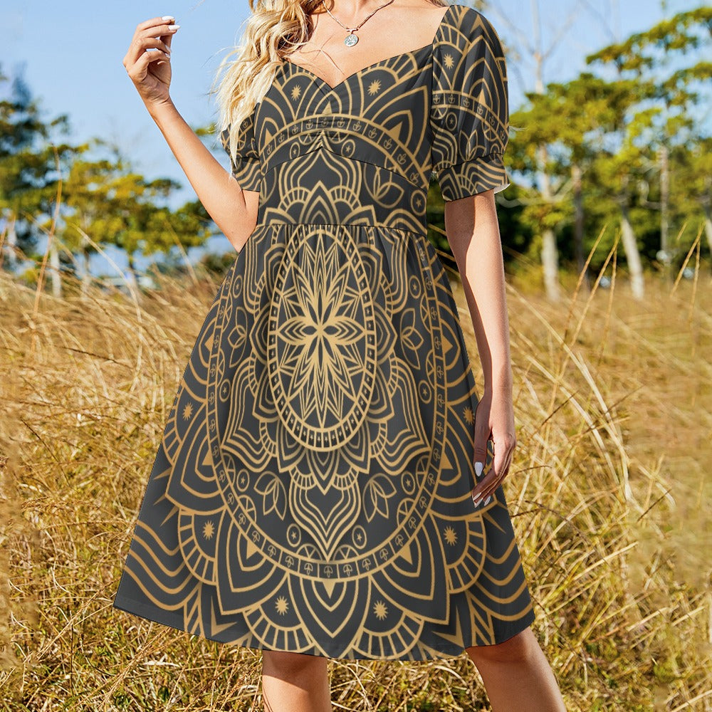 Luxury mandala with gold den Print Sweetheart Dress