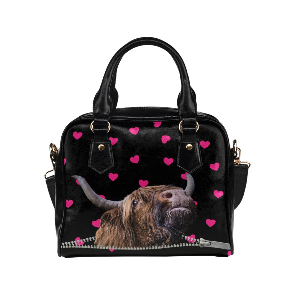 Highland Cow Hearts Shoulder Handbag