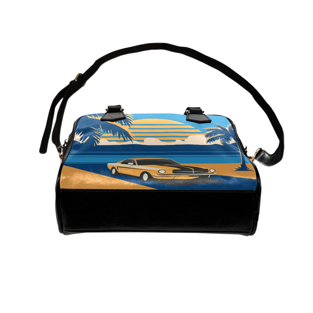 Retro Car Palm Trees Sunset Vintage Shoulder Handbag