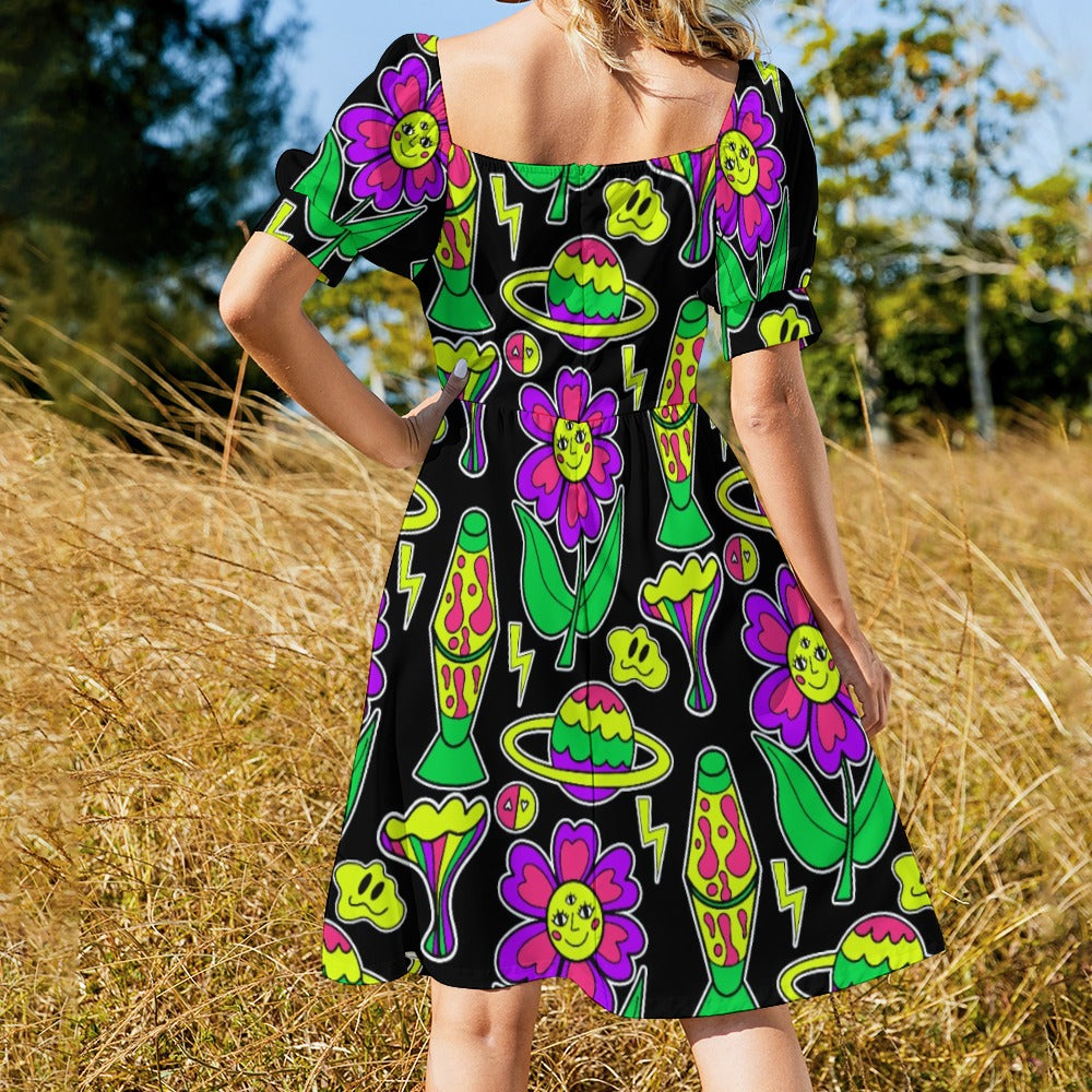 Psychedelic Neon Trip Sweetheart Dress