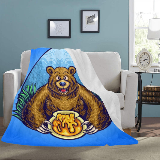 Grizzly Bear With Honey Bee Cartoon Ultra-Soft Micro Fleece Blanket 60"x80"