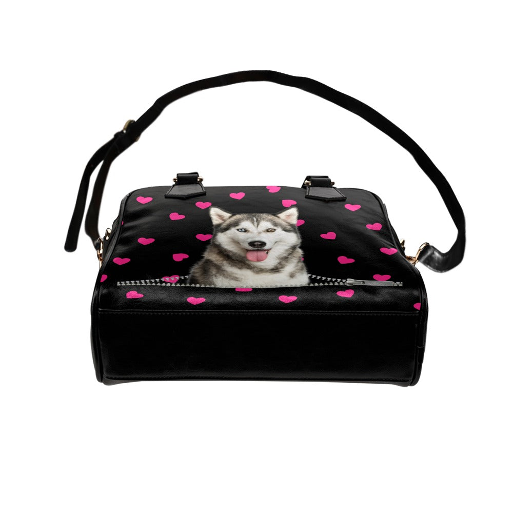 Siberian Husky Hearts Shoulder Handbag