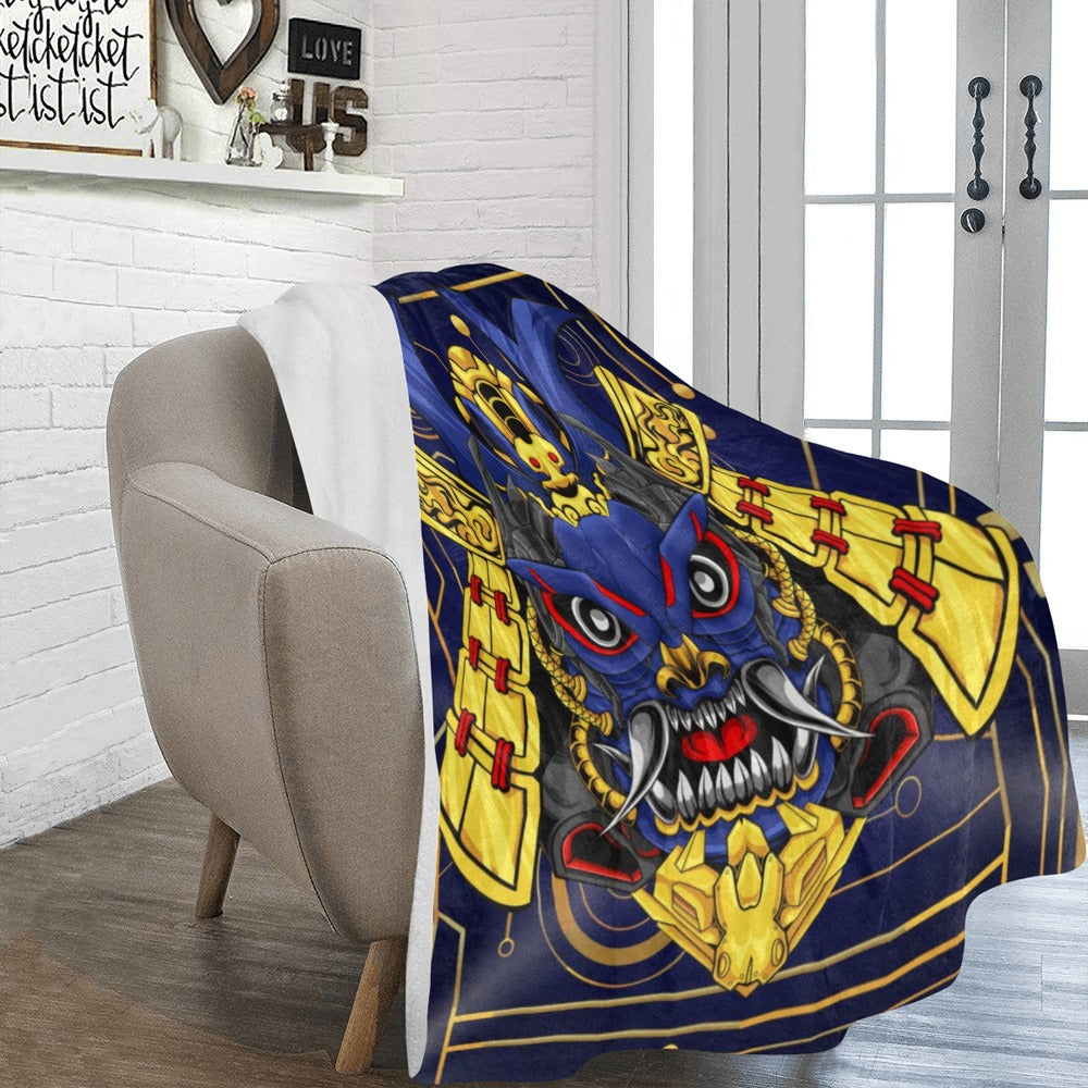 Japanese Samurai Mascot Skull Robot Head Ultra-Soft Micro Fleece Blanket 60"x80"