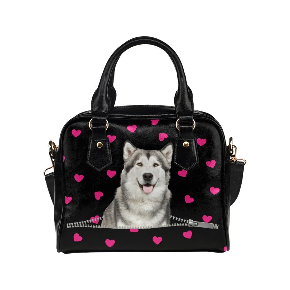 Alaskan Malamute Zip Hearts Shoulder Handbag