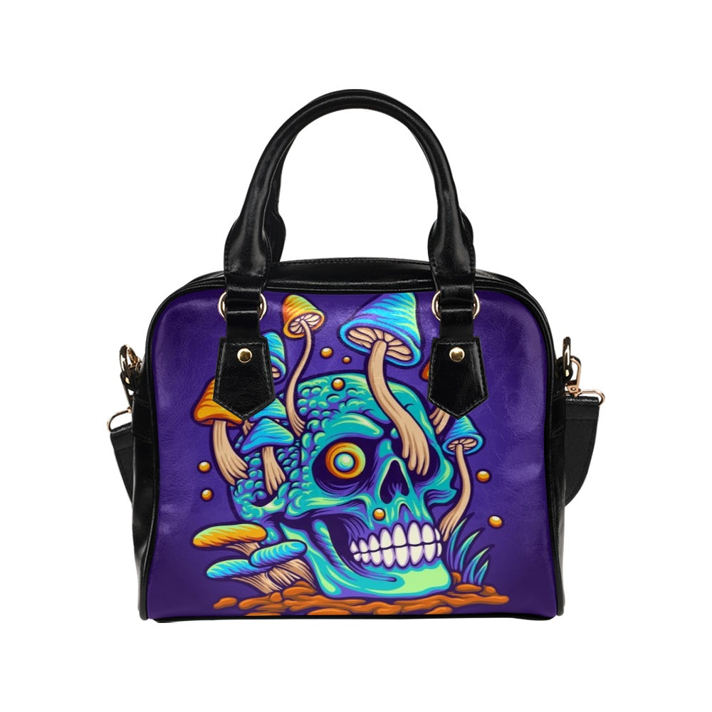 Trippy Zombie Skull Mushroom Illustration Shoulder Handbag