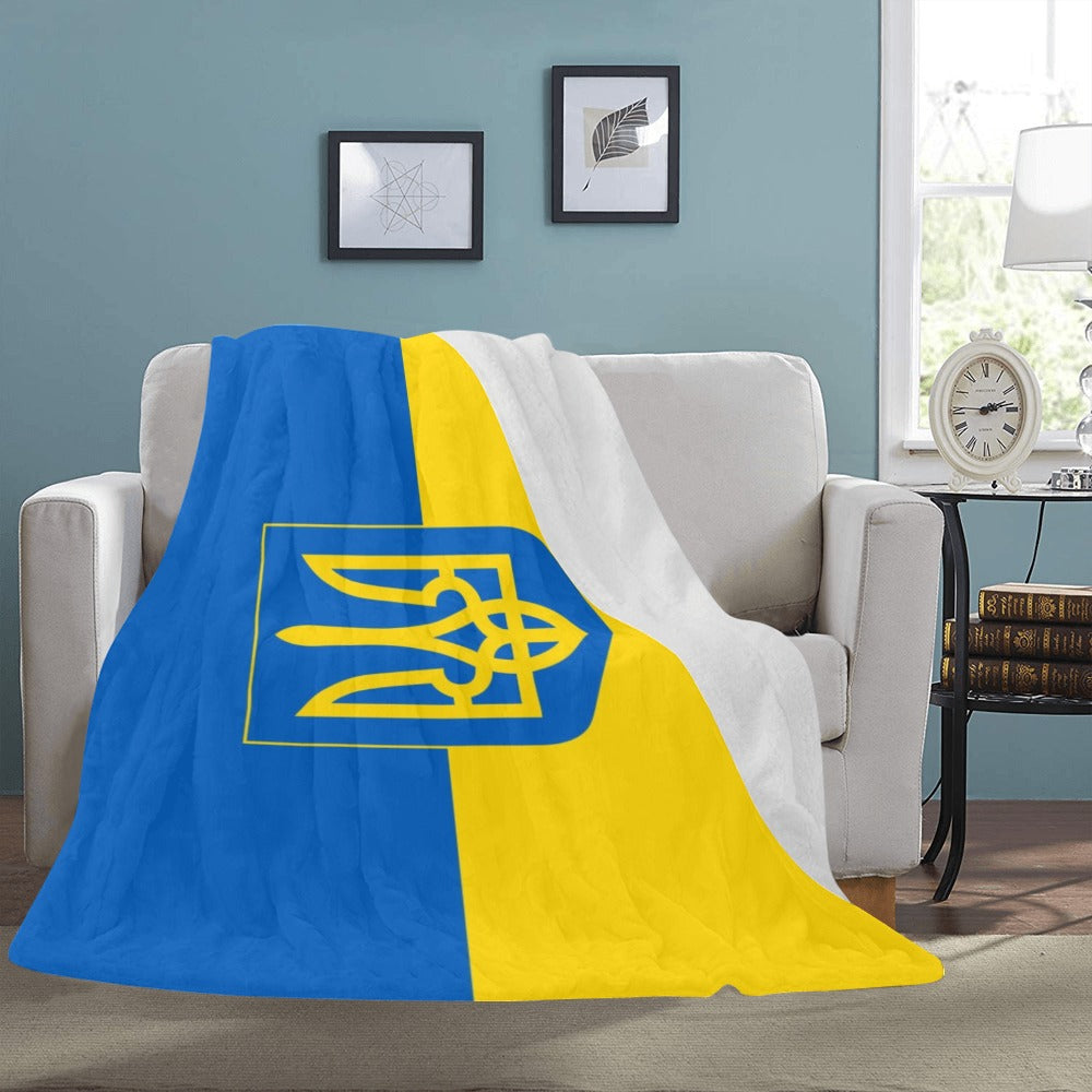 Flag And Coat Of Arms Of Ukraine Ultra-Soft Micro Fleece Blanket 60"x80"