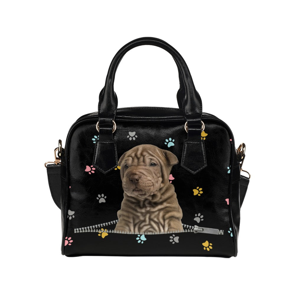 Shar Pei Zip Colorful Paws Shoulder Handbag