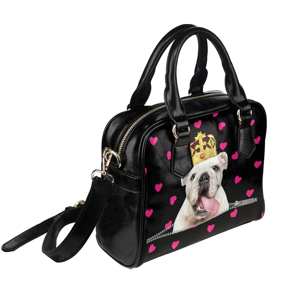 English Bulldog King Hearts Shoulder Handbag