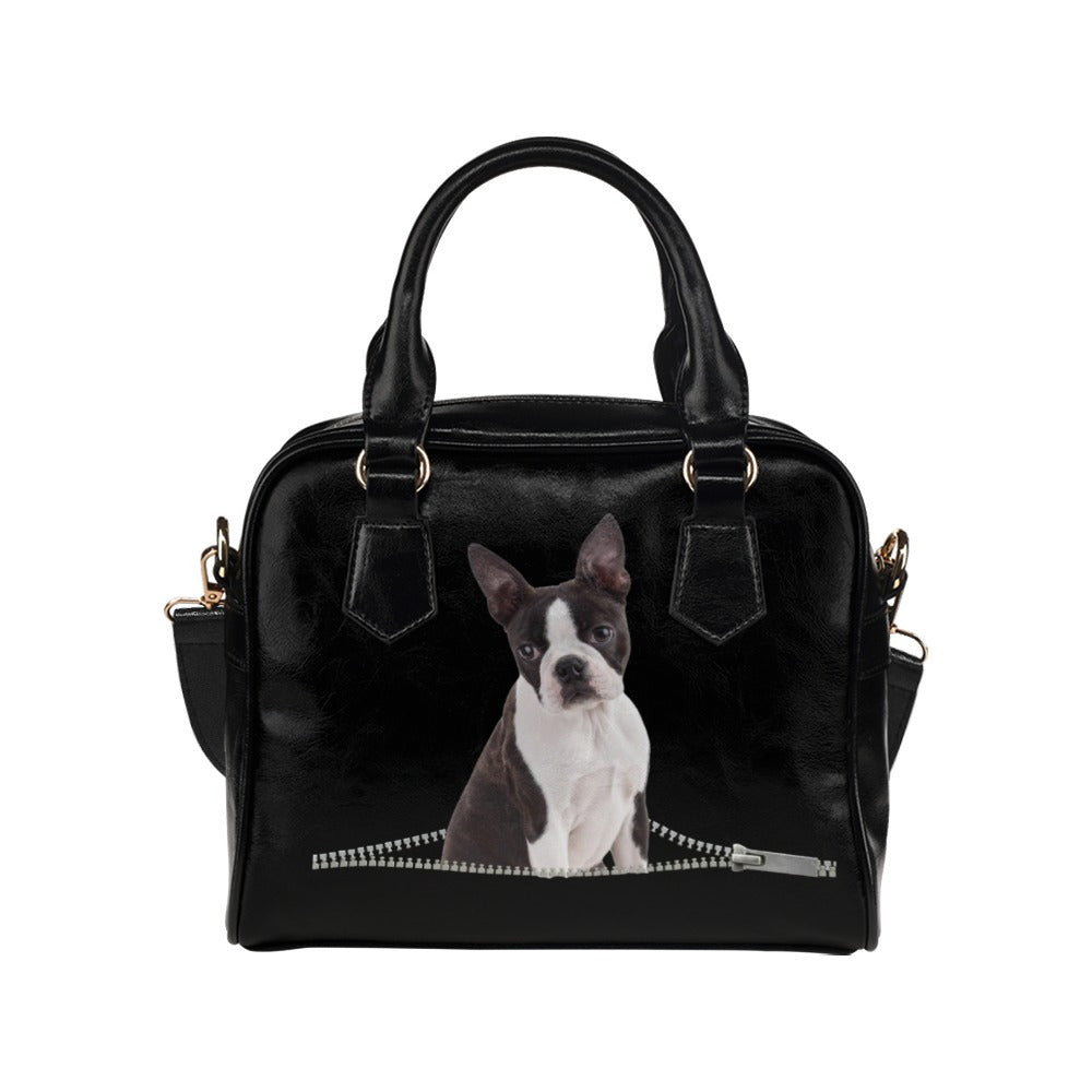 Boston Terrier Dog Zip Shoulder Handbag