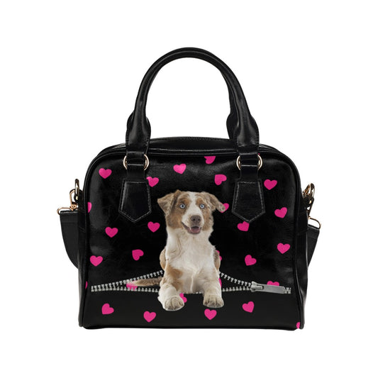 Miniature American Shepherd Zip Hearts Shoulder Handbag