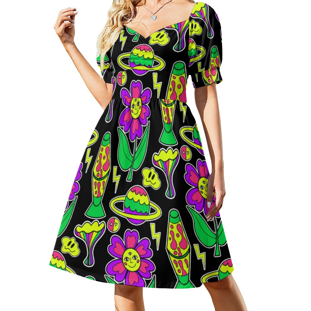 Psychedelic Neon Trip Sweetheart Dress