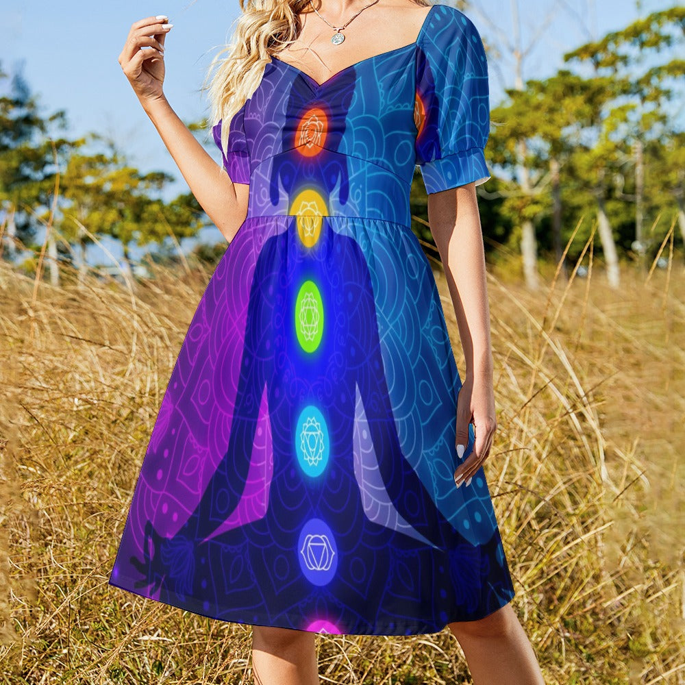 Colorful chakras body silhouette meditation Sweetheart Dress