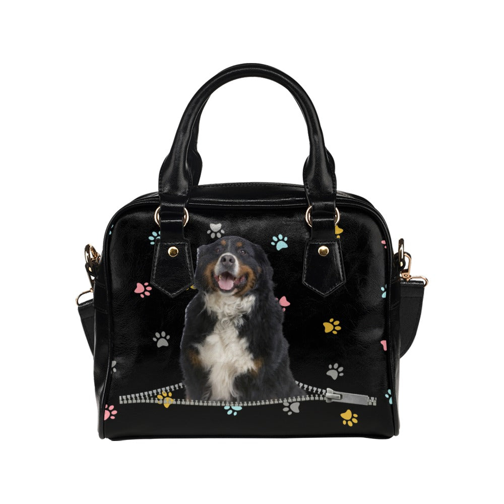 Bernese Mountain Dog Zip Colorful Paws Shoulder Handbag