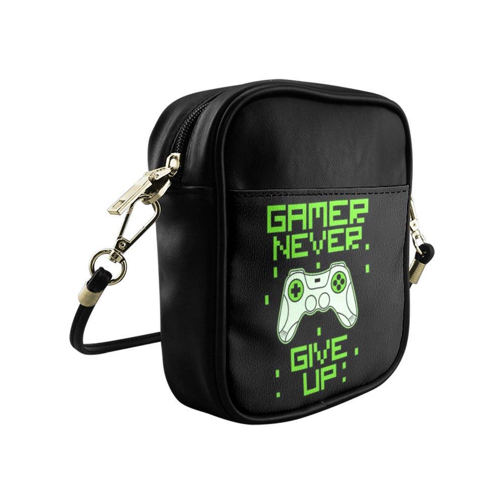 Gamer Never Give Up Quote Sling Bag