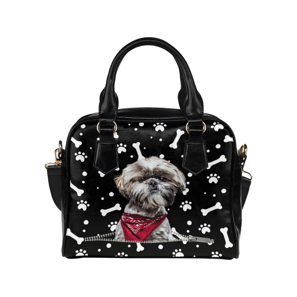 Shih Tzu Zip Paws and Bones Shoulder Handbag