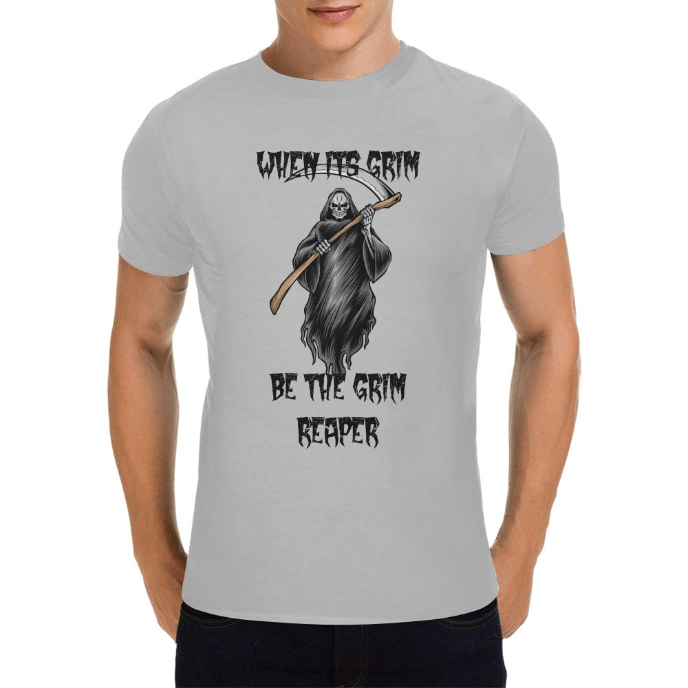 When It's Grim Be The Grim Reaper Cartoon Grey Men's T-Shirt