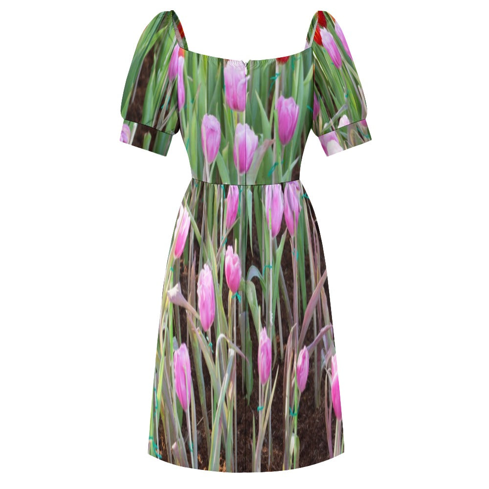 Tulips Printed Sweetheart Dress