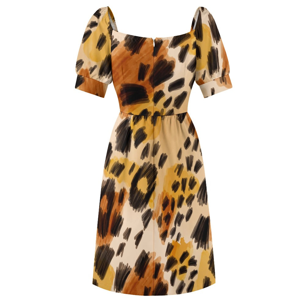 Feline Skin Printed Sweetheart Dress