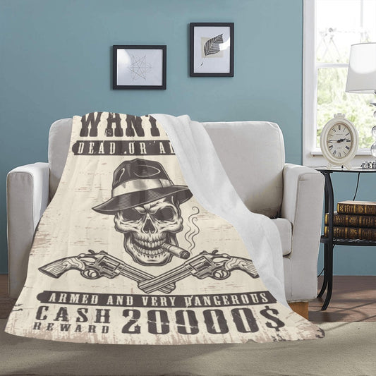 Wanted skull Cash Reward Ultra-Soft Micro Fleece Blanket 60"x80"