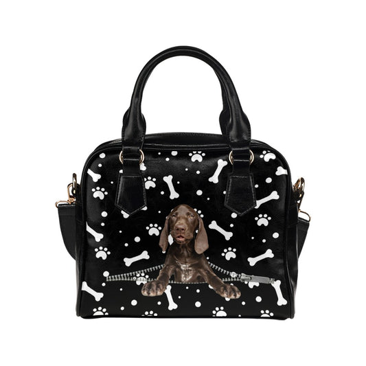 Weimaraner Zip Paws and Bones Shoulder Handbag