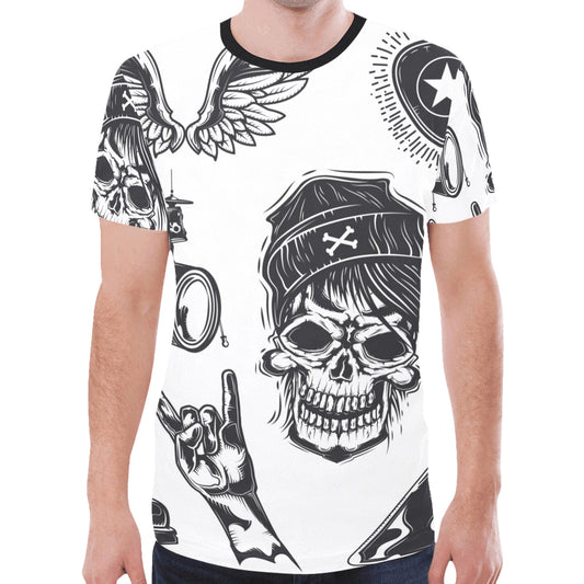 Rock Elements Skull Boot Drums Guitar Rock Music New All Over Print T-shirt