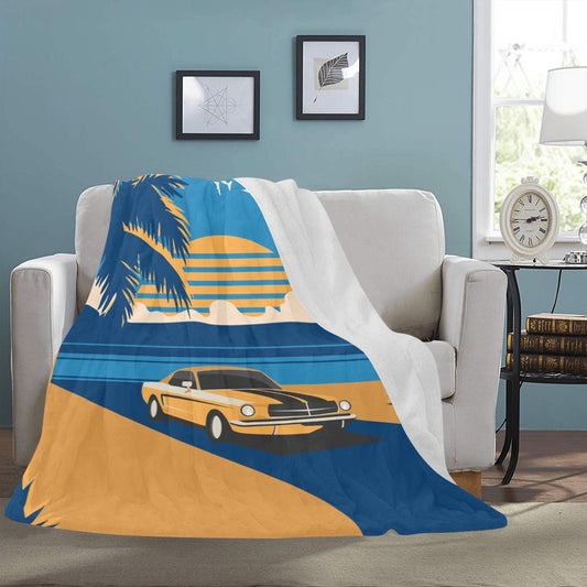 Retro Car Palm Trees Sunset Vintage Ultra-Soft Micro Fleece Blanket 60"x80"