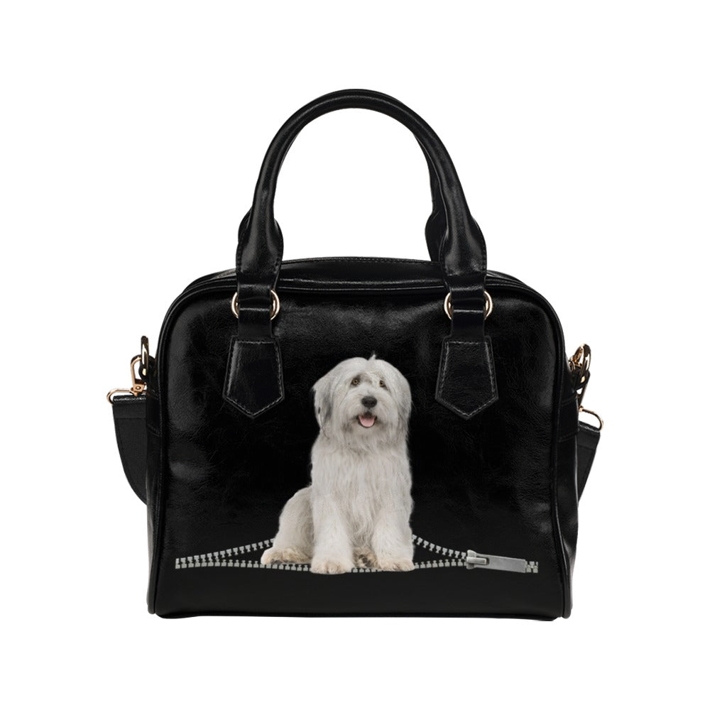 White Old English Sheepdog Zip Shoulder Handbag