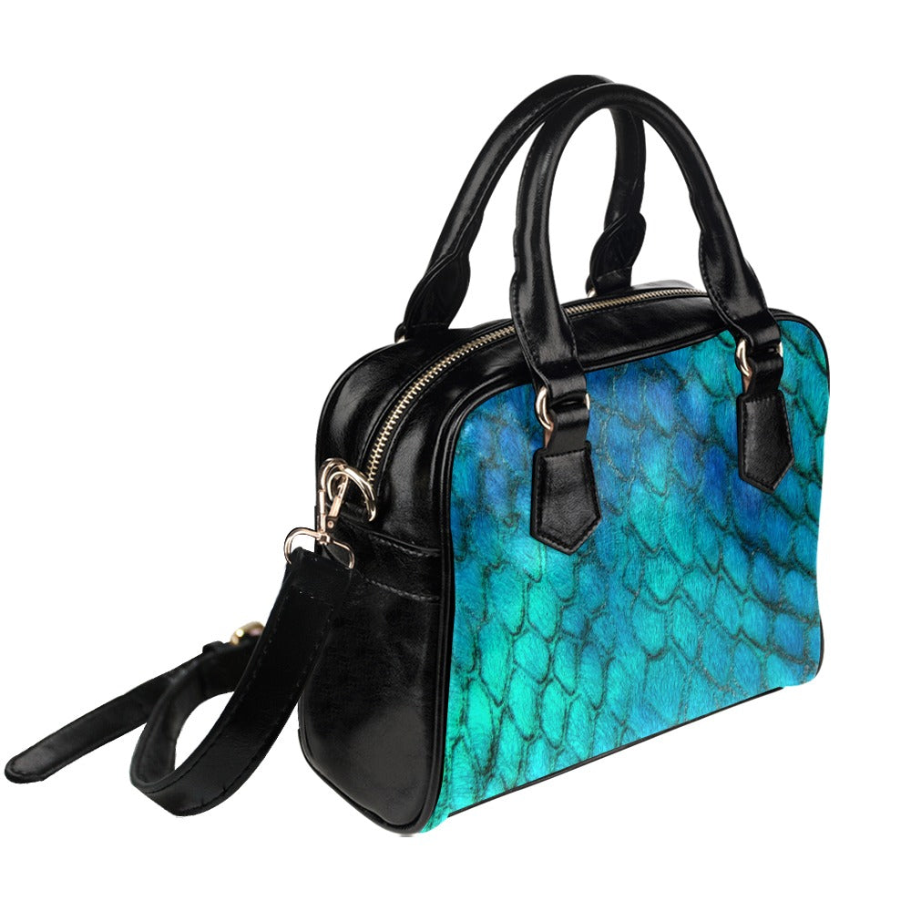 Reptile Skin Crocodile Snake Blue Green Shoulder Handbag