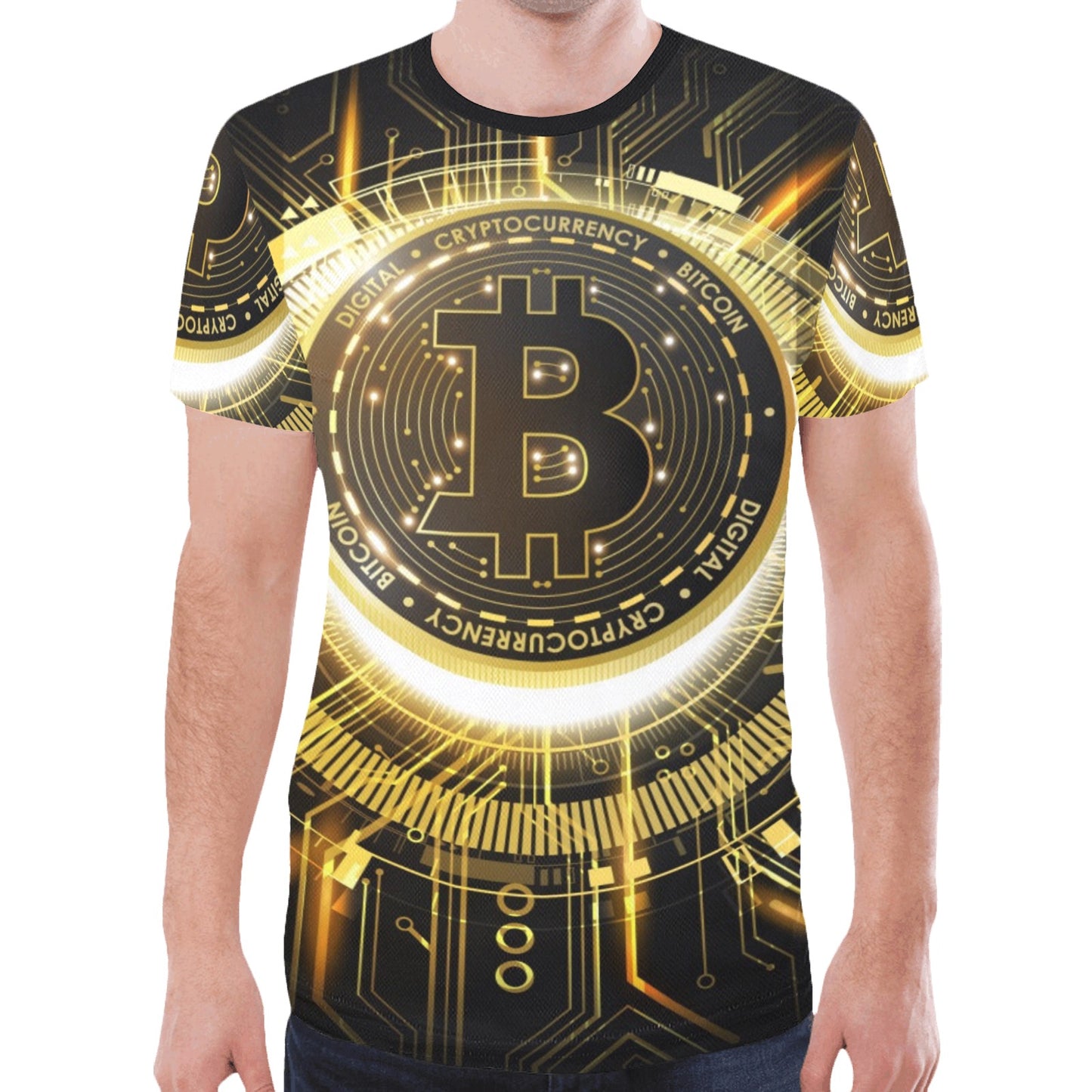 Golden Bitcoin Cryptocurrency Futuristic New All Over Print T-shirt