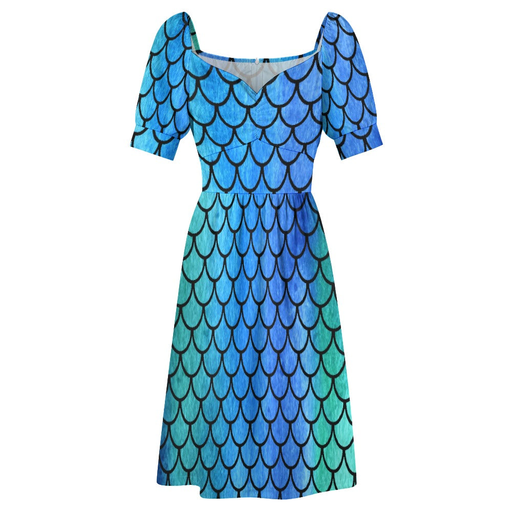 Mermaid Fish Scales Blue Sweetheart Dress