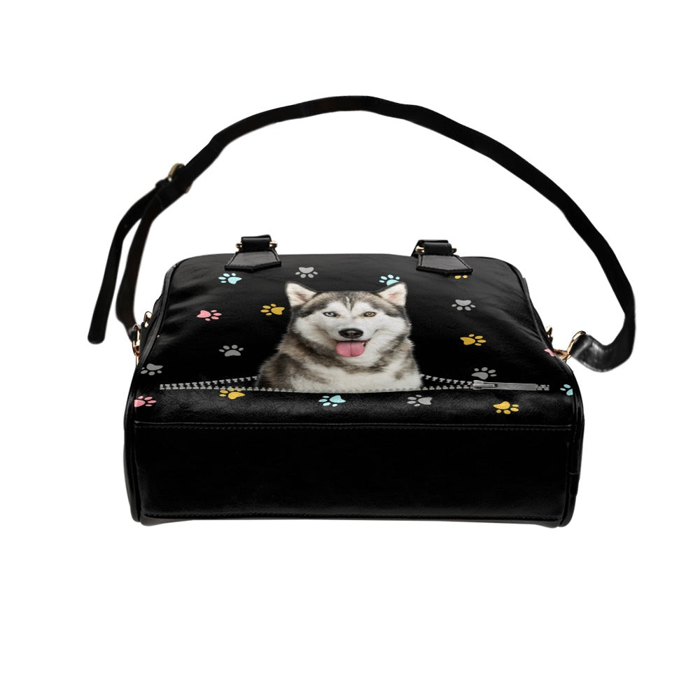 Siberian Husky Colorful Paws Shoulder Handbag