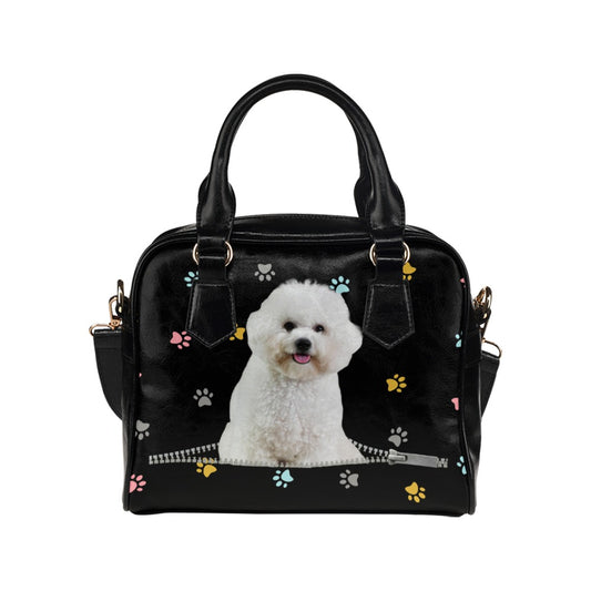 Poodle Puppy Zip Colorful Paws Shoulder Handbag