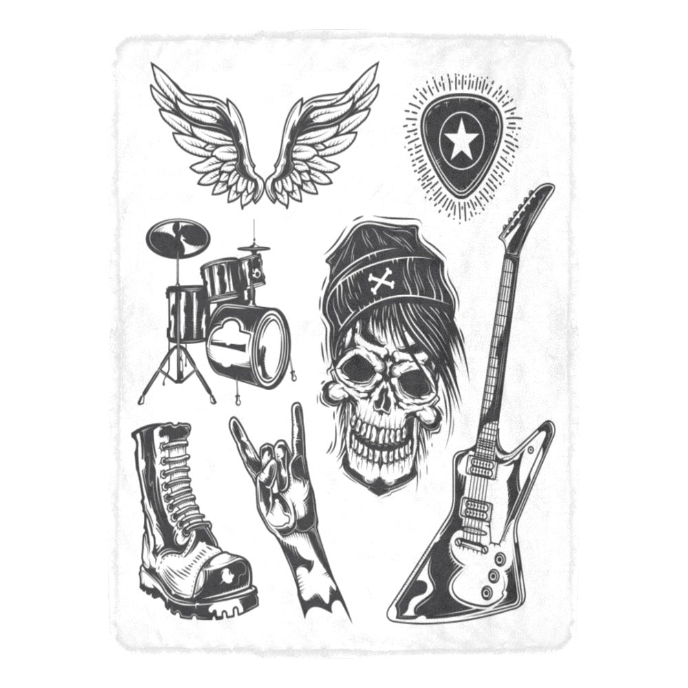 Rock Elements Skull Boot Drums Guitar Rock Music Ultra-Soft Micro Fleece Blanket 60"x80"