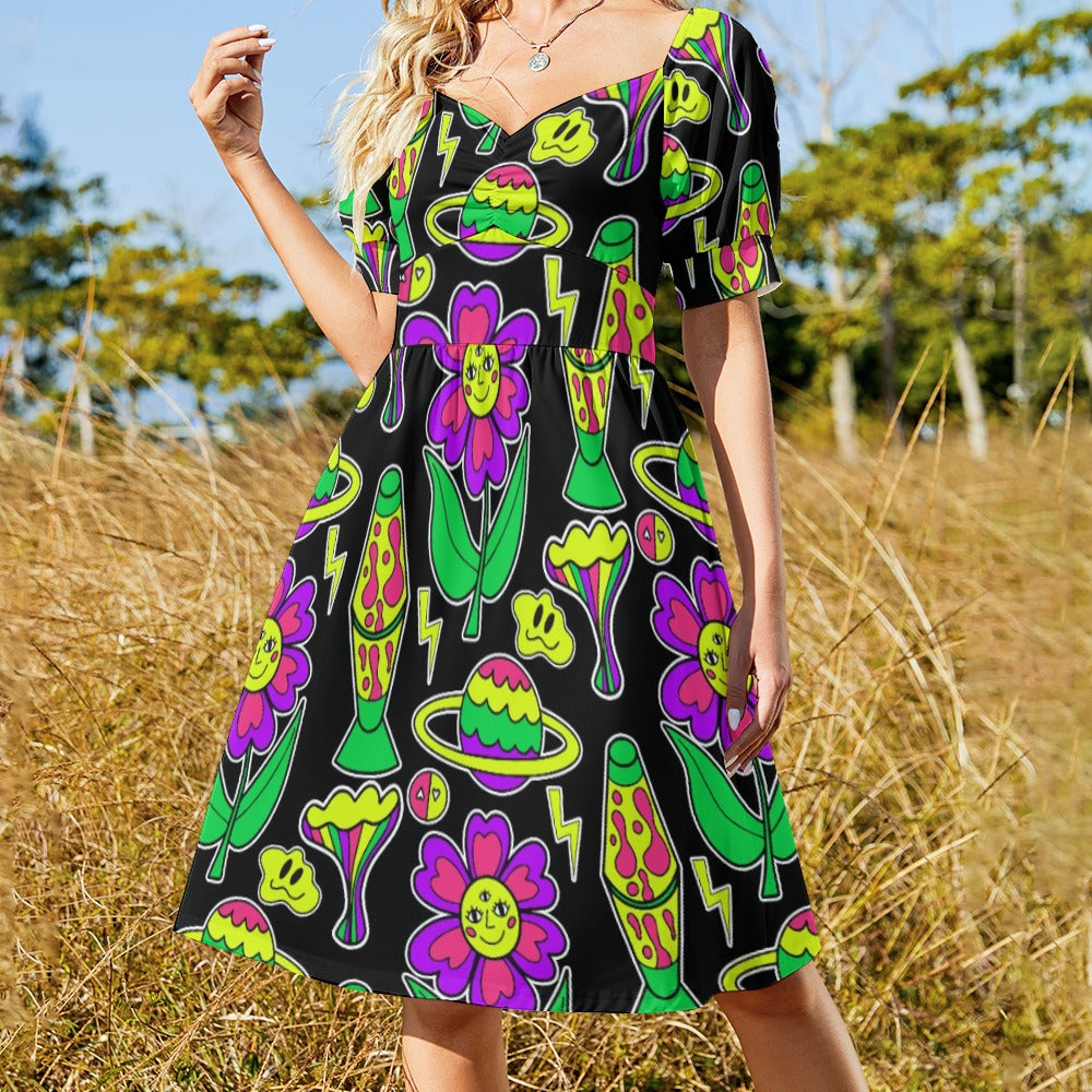 Psychedelic Neon Trip Sweetheart Dress