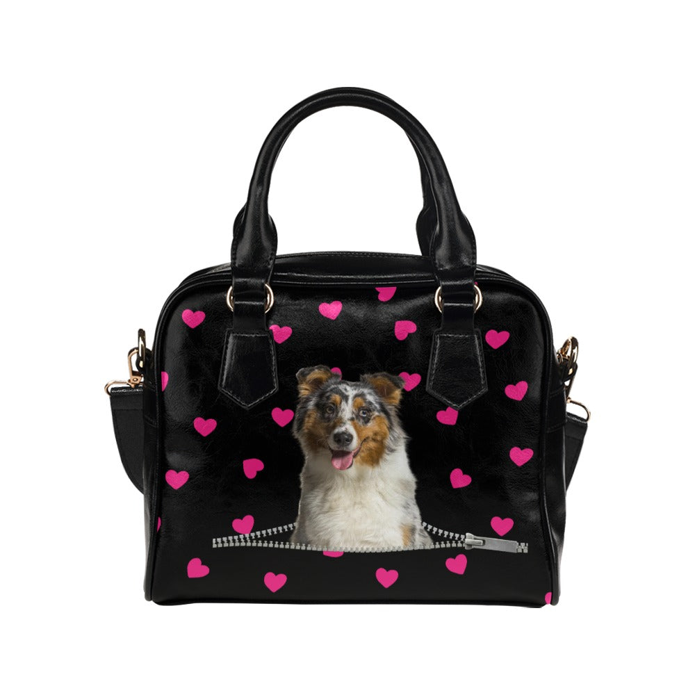 Australian Shepherd Zip Hearts Shoulder Handbag