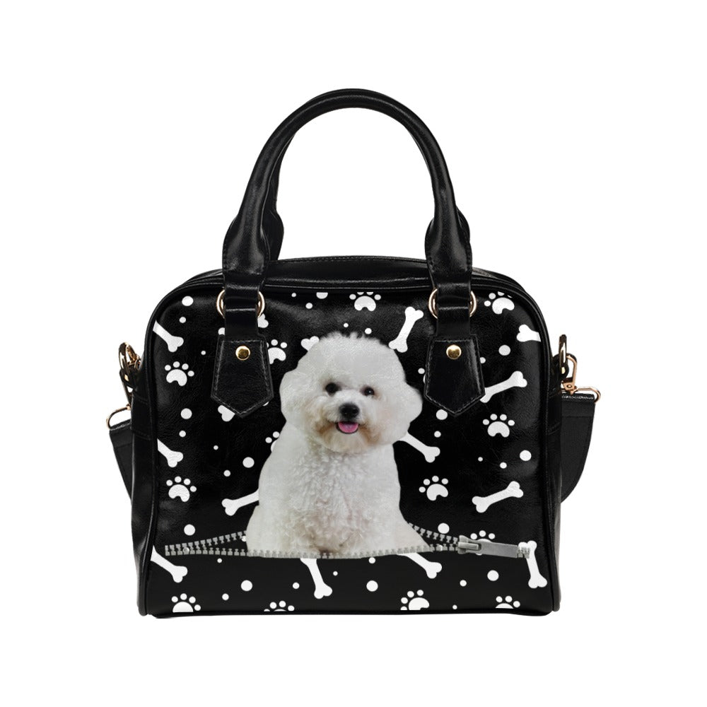 Poodle Puppy Zip Paws and Bones Shoulder Handbag