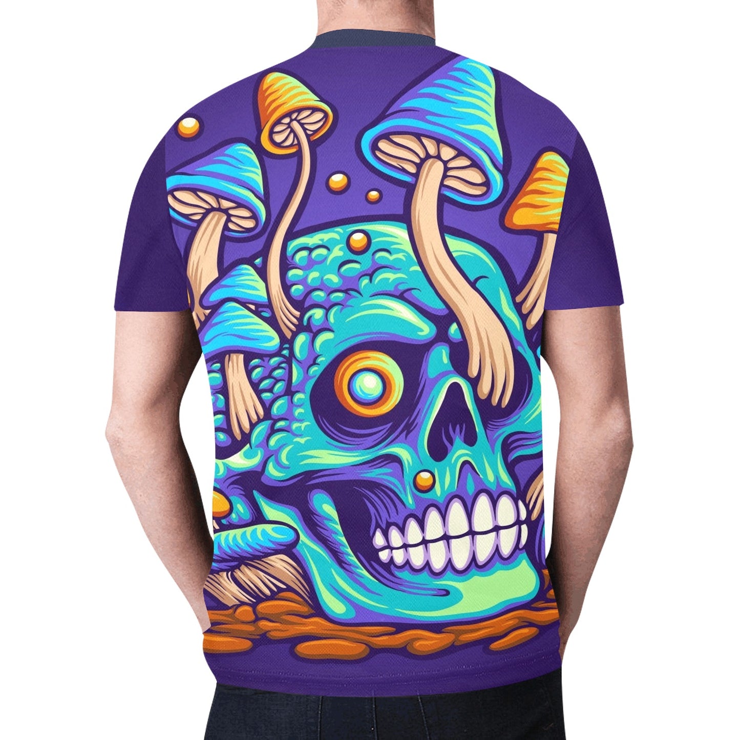 Trippy Zombie Skull Mushroom Illustration New All Over Print T-shirt