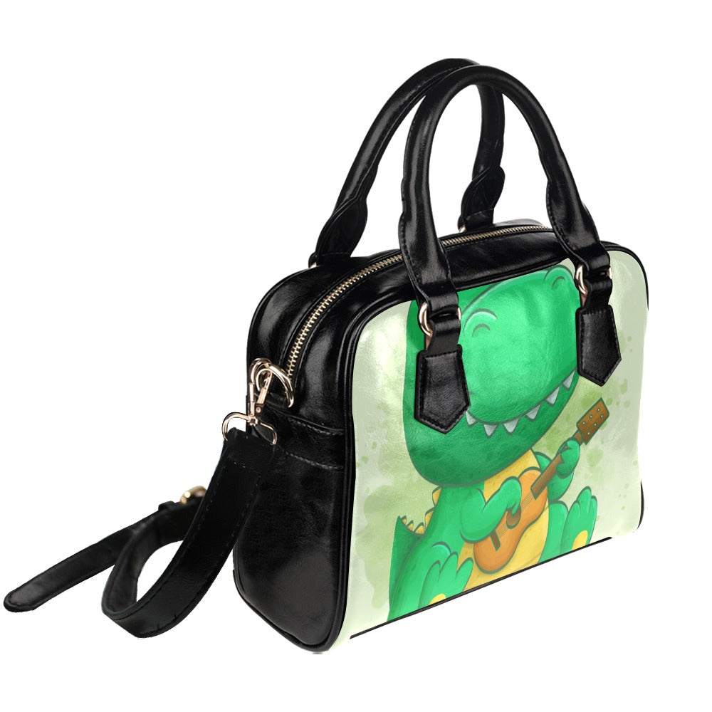 Cute dino playing guitar Shoulder Handbag