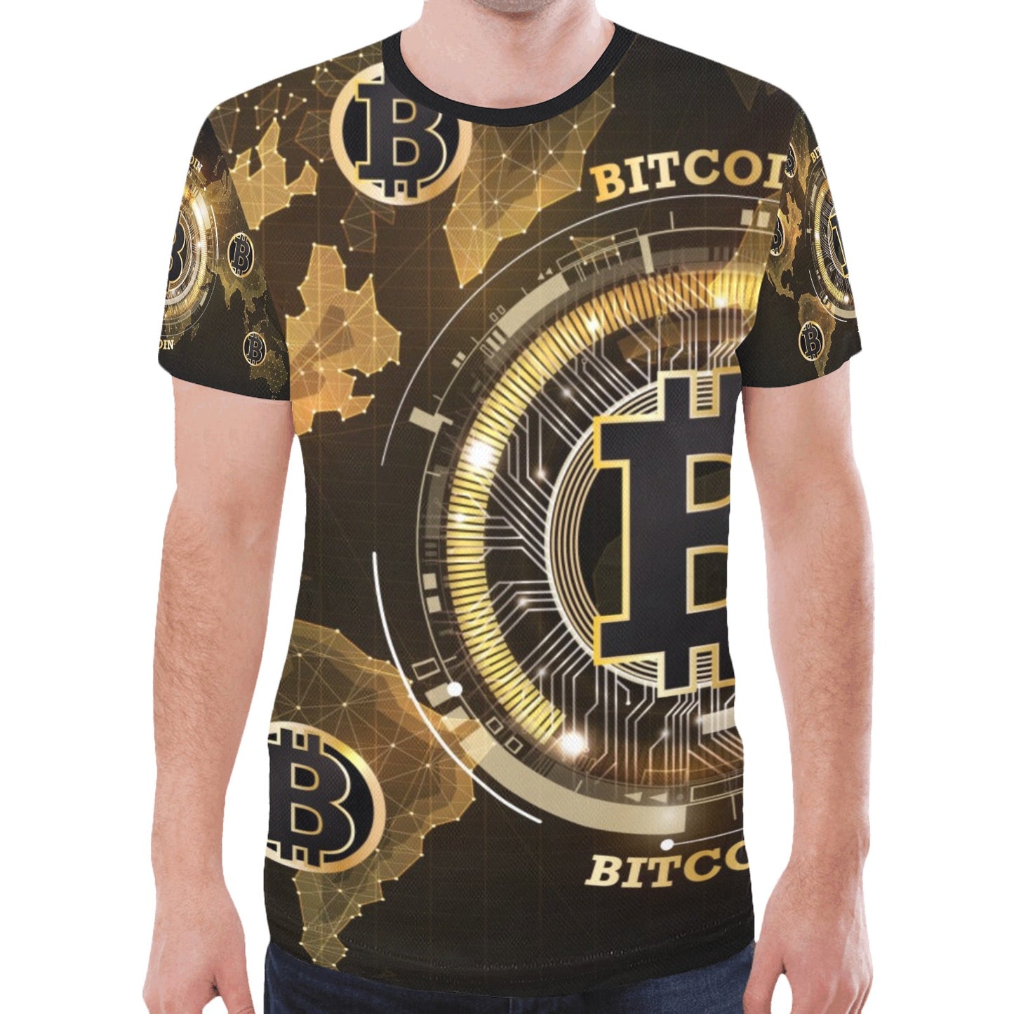 Bitcoin Digital Currency World Map New All Over Print T-shirt