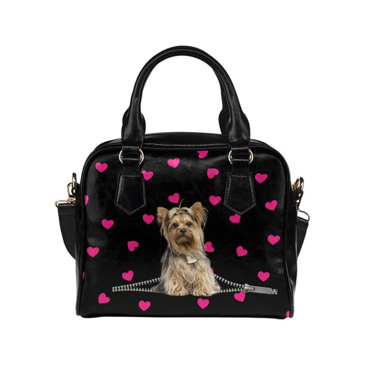 Yorkshire Terrier Zip Hearts Shoulder Handbag