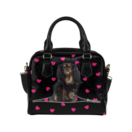 Cavalier King Charles Spaniel Zip Hearts Shoulder Handbag