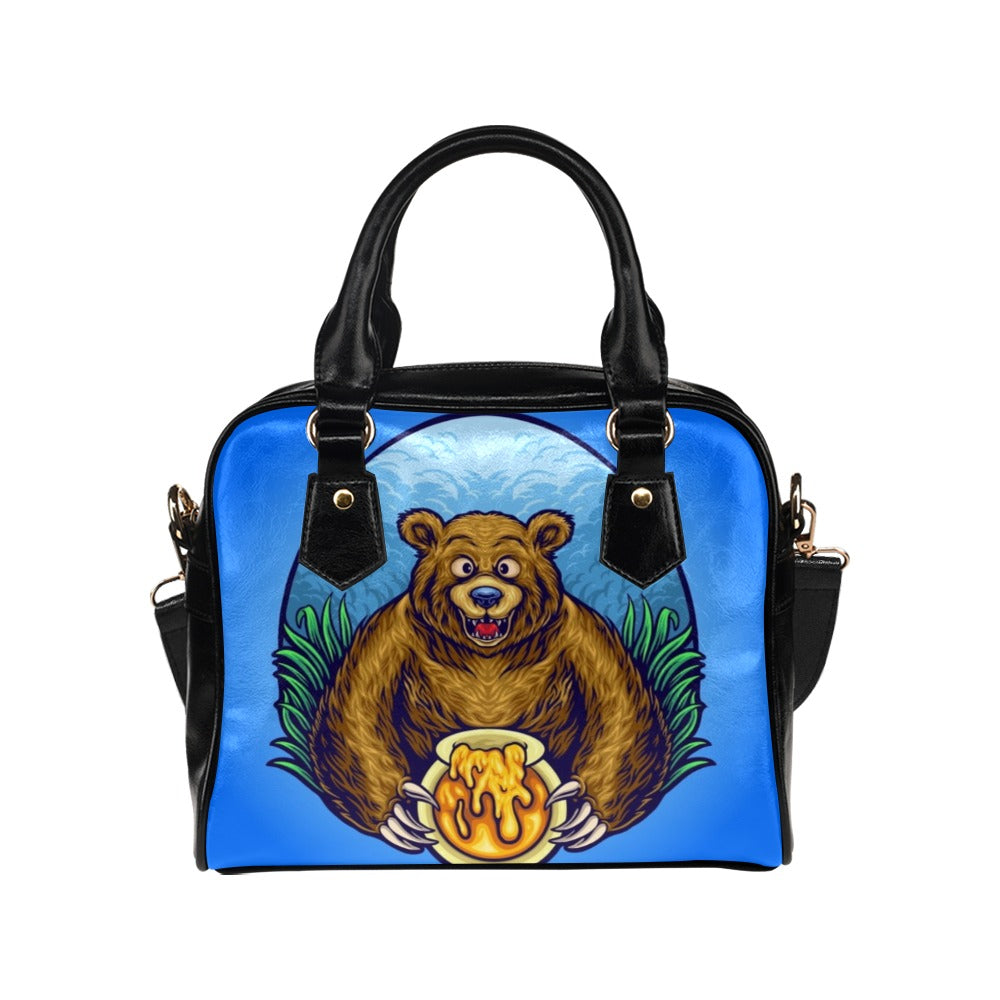 Grizzly Bear With Honey Bee Cartoon Shoulder Handbag